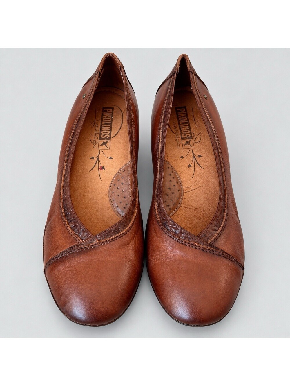Pikolinos Trento Cognac Brown Leather Perforated Wedge Heels Women EU40 US 9/9.5